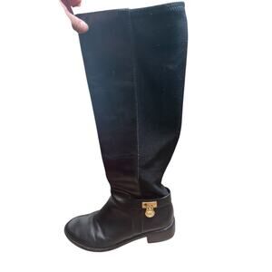 Michael Kors Black Flat Knee High Boot with Gold Side Zip Sz 5.5